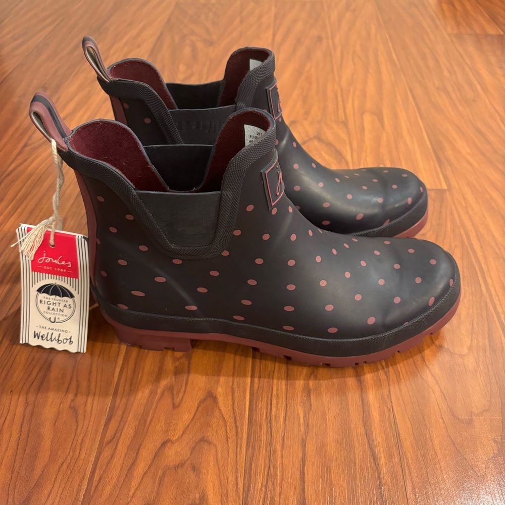 🆕 Joules Wellibob Blue Polka Dot Rain Boots Size 9 NWT